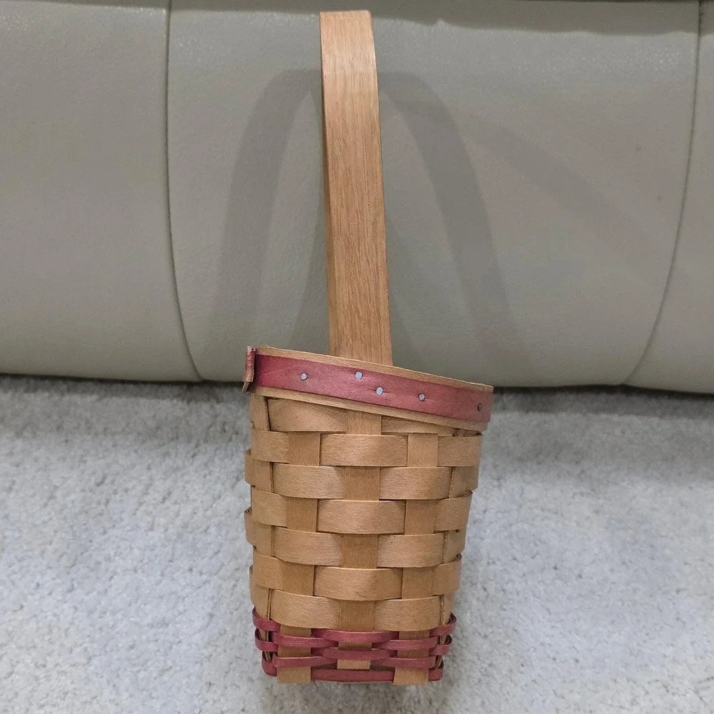 Workshops of Gerald‎ E Henn Handwoven Wood Basket Red Trim Small Accent Vintage